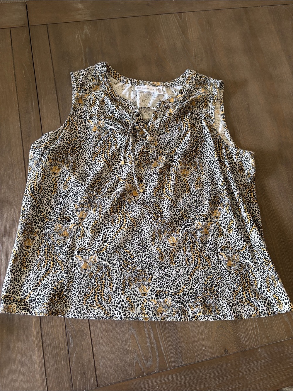 Sleeveless Animal Print Tie-Neck Top - White & Brown